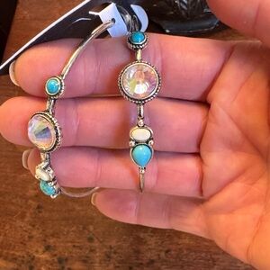 Turquoise and pink iridescent crystal beaded silvertone earrings